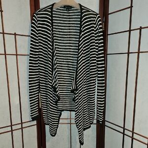 AB Studio Black and White Striped Open-Front Cardigan